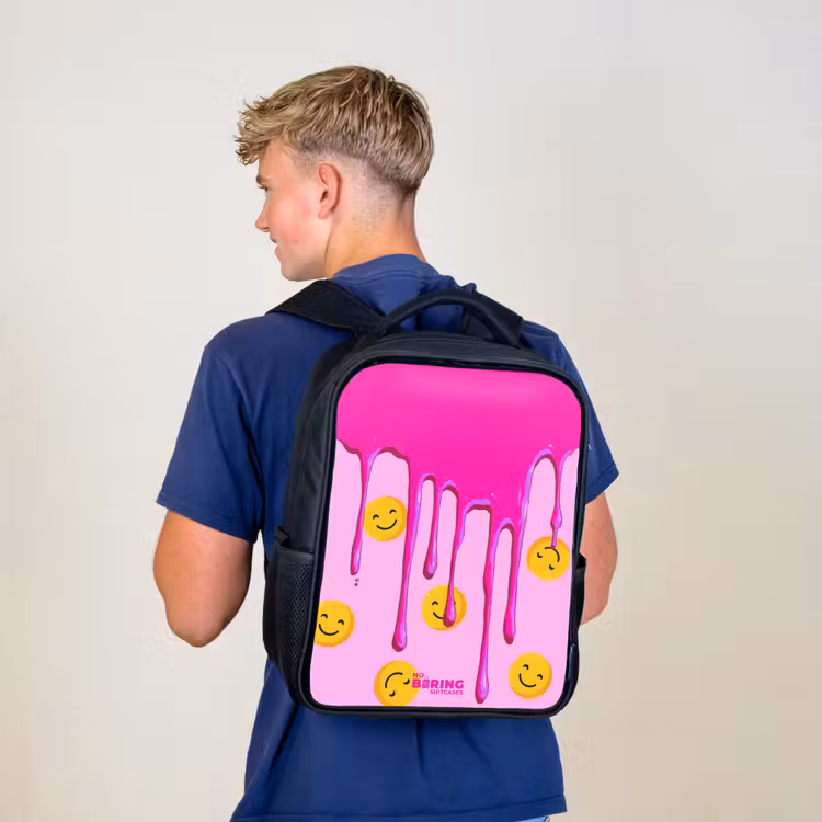 Kinderrugzak met naam - Zwart - Verf - Smiley - Roze — 6