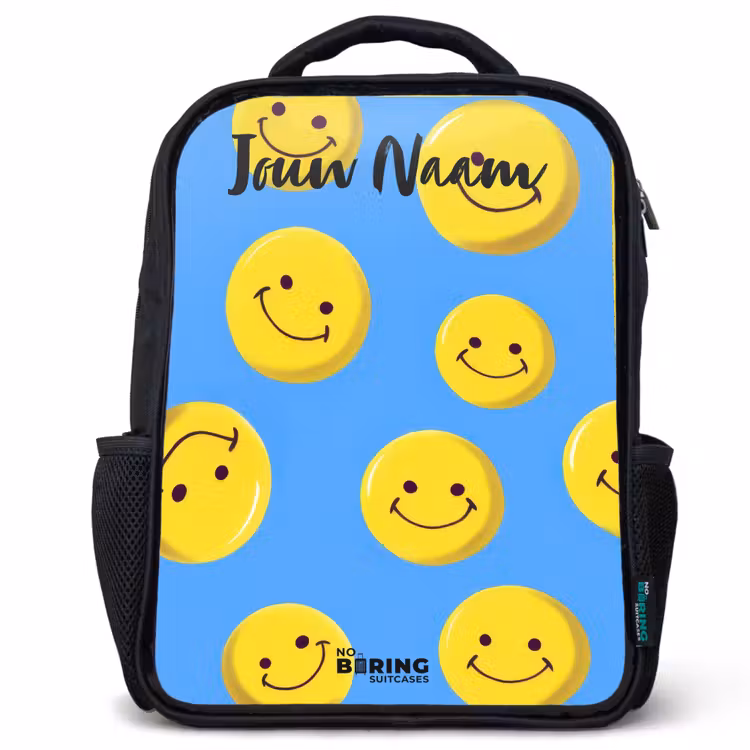 Kinderrugzak met naam - Zwart - Vrolijke smileyregen — 1