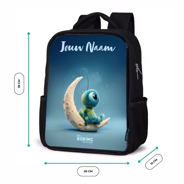 Kinderrugzak met naam - Zwart - Dromerig Wezentje op de Maan — 5