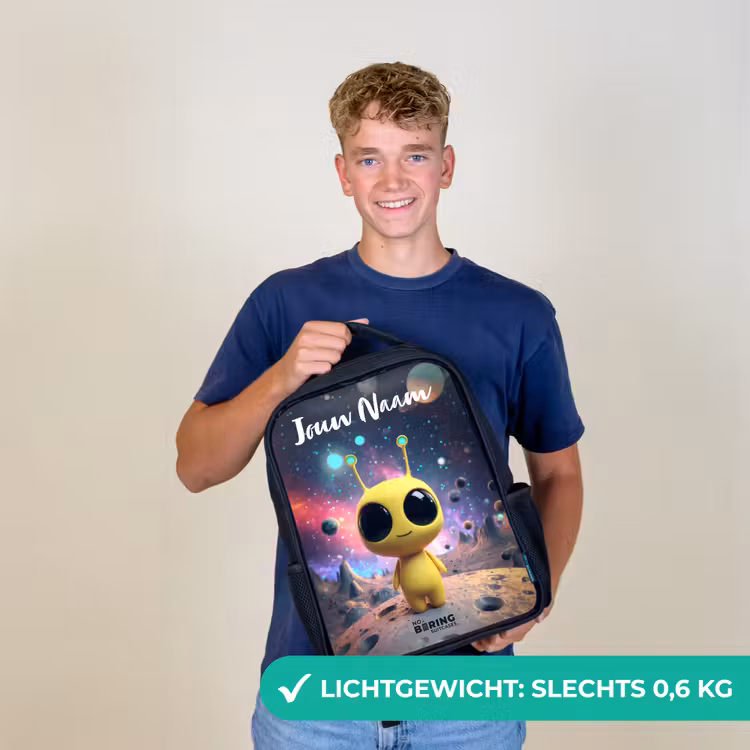 Kinderrugzak met naam - Zwart - Vrolijk buitenaards wezentje — 3