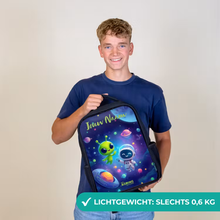 Kinderrugzak met naam - Zwart - Vrolijke Ontmoeting in de Ruimte — 3