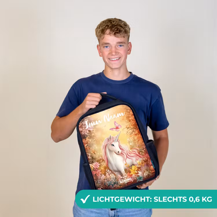 Kinderrugzak met naam - Zwart - Eenhoorn - Vlinder - Roze - Manen — 3