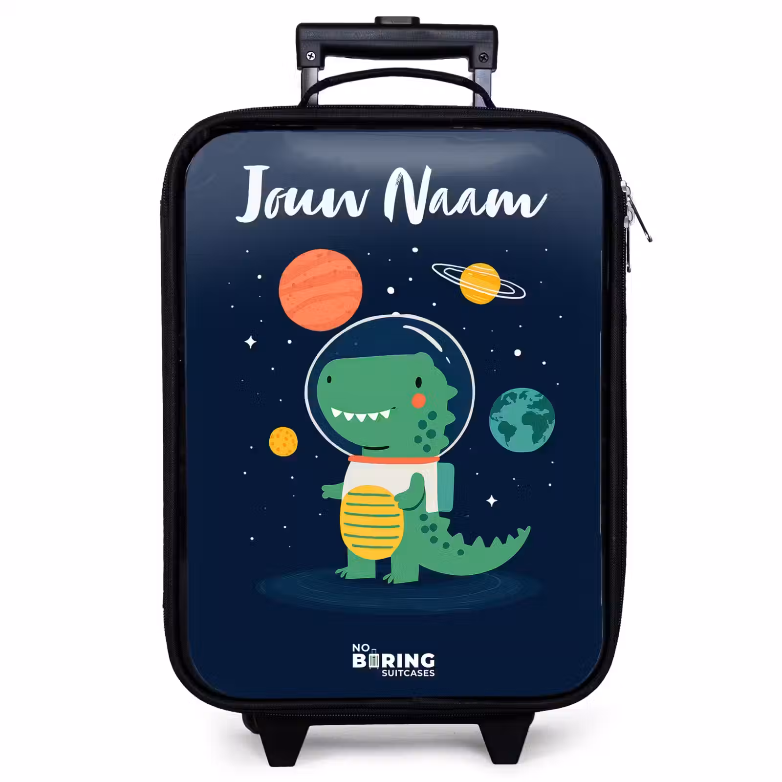 Kinderkoffer met naam - Zwart - Ruimte - Dino - Planeten - Sterren — 1