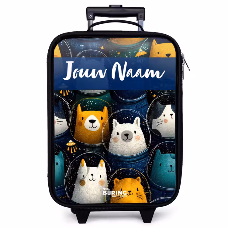 Kinderkoffer met naam - Zwart - Dieren - Sterren - Planeten - Astronaut — 1