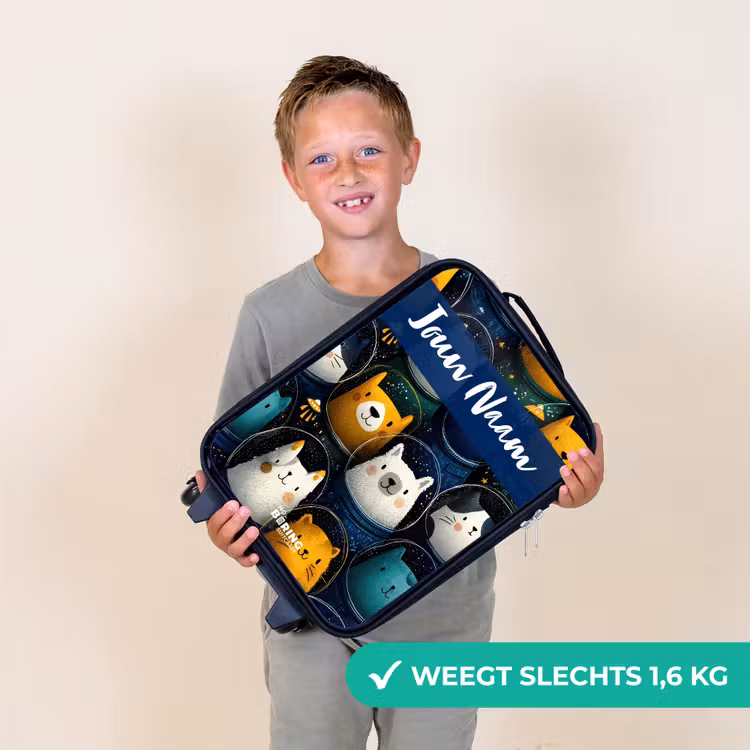 Kinderkoffer met naam - Zwart - Dieren - Sterren - Planeten - Astronaut — 2