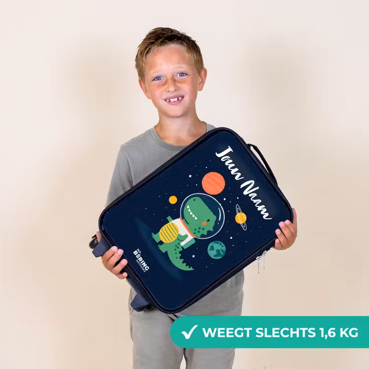 Kinderkoffer met naam - Zwart - Ruimte - Dino - Planeten - Sterren — 2