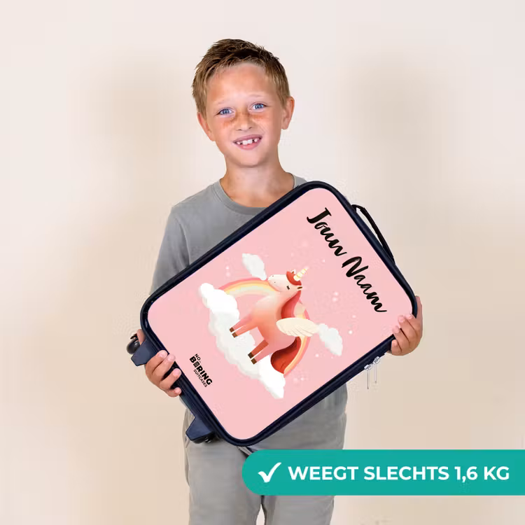 Kinderkoffer met naam - Zwart - Eenhoorn - Vleugels - Roze - Regenboog — 2