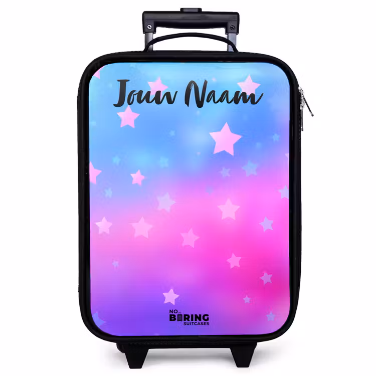 Kinderkoffer met naam - Zwart - Sterren - Roze - Blauw — 1