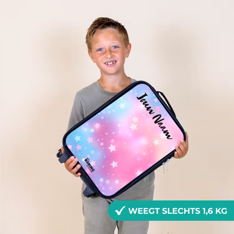 Kinderkoffer met naam - Zwart - Sterren - Roze - Blauw — 2
