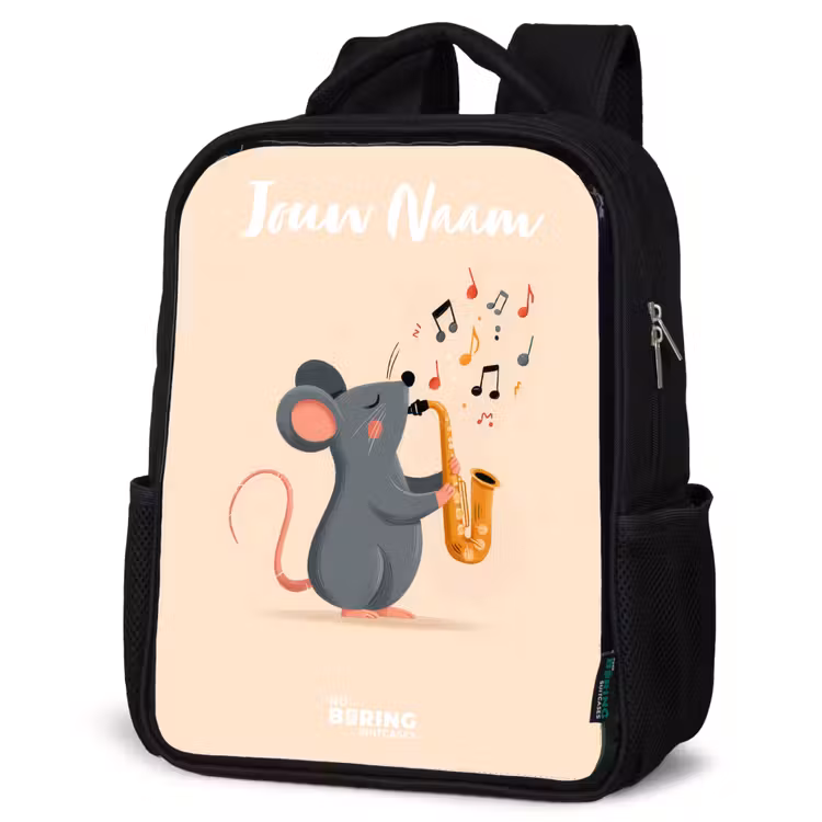 Kinderrugzak met naam - Zwart - Muis - Saxofoon - Muziek — 7