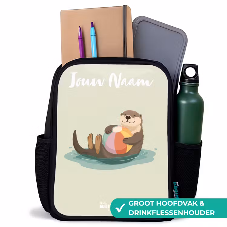 Kinderrugzak met naam - Zwart - Otter - Strandbal - Water — 4