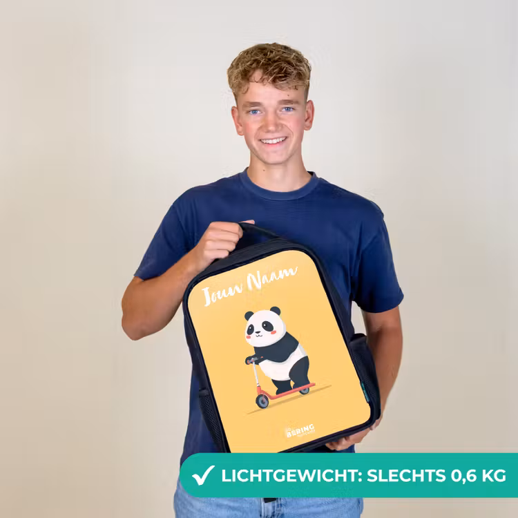 Kinderrugzak met naam - Zwart - Panda - Step - Geel — 3