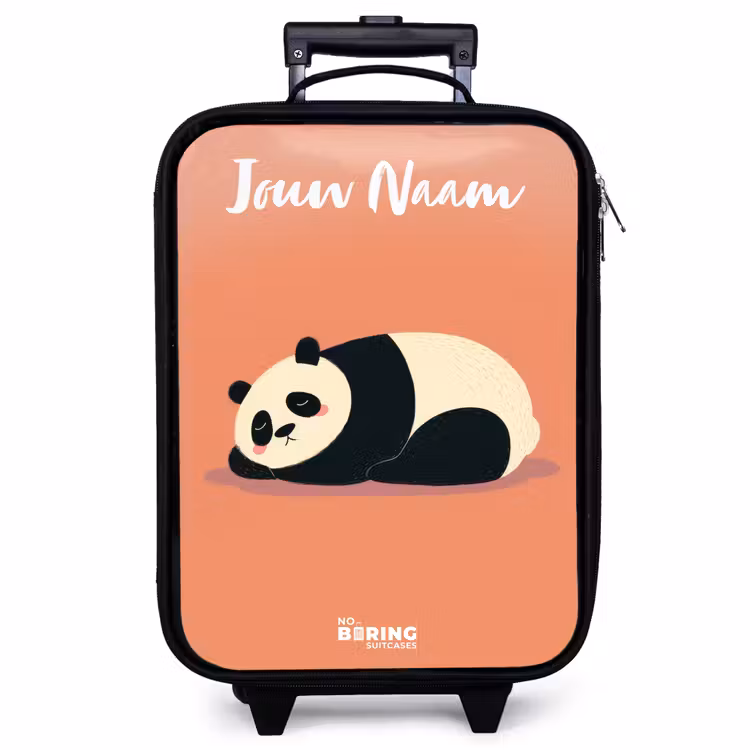 Kinderkoffer met naam - Zwart - Panda - Slapen - Oranje — 1