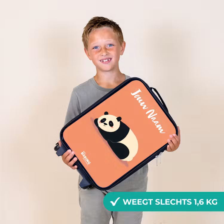 Kinderkoffer met naam - Zwart - Panda - Slapen - Oranje — 2