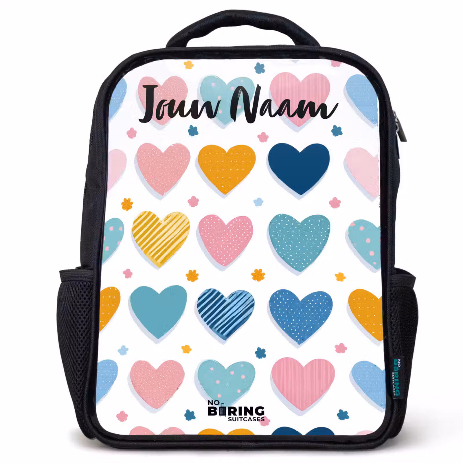 Kinderrugzak met naam - Zwart - Hartjes - Pastel - Patroon — 1