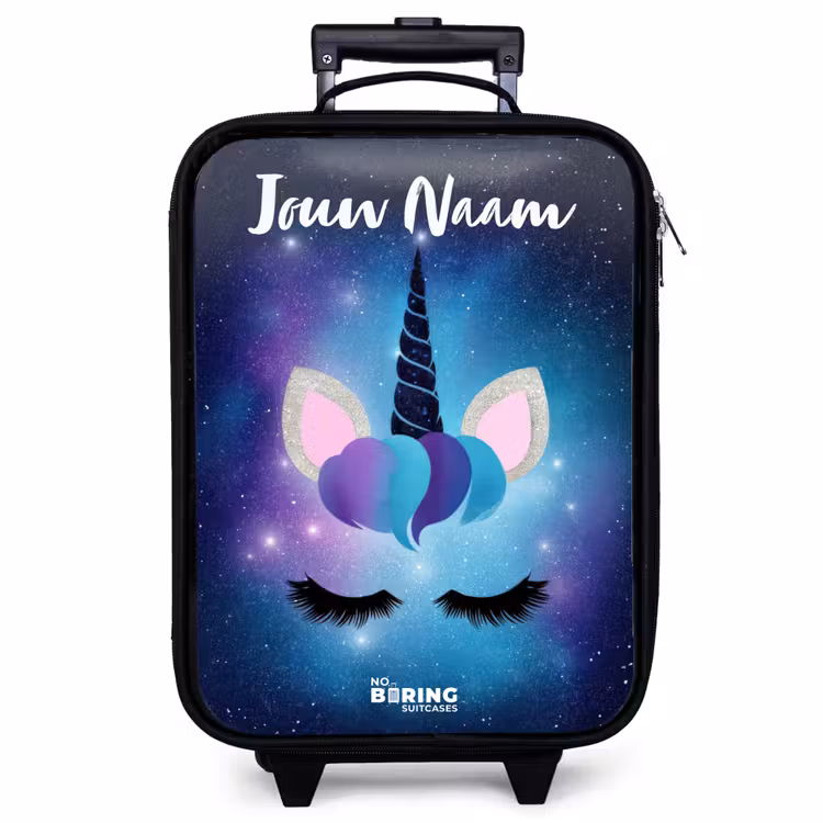 Kinderkoffer met naam - Zwart - Eenhoorn - Sterren - Blauw — 1