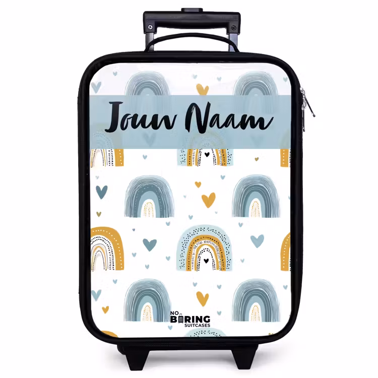 Kinderkoffer met naam - Zwart - Patroon - Regenboog - Hartjes — 1