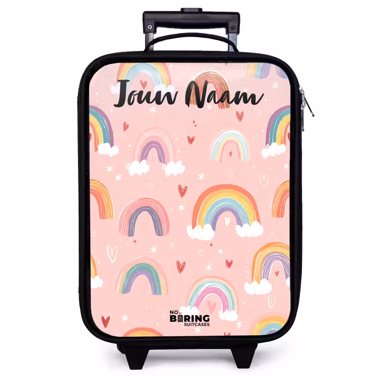 Kinderkoffer met naam - Zwart - Regenboog - Patroon - Pastel — 1