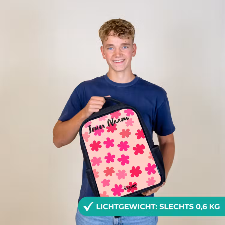 Kinderrugzak met naam - Zwart - Bloemen - Patroon - Roze — 3