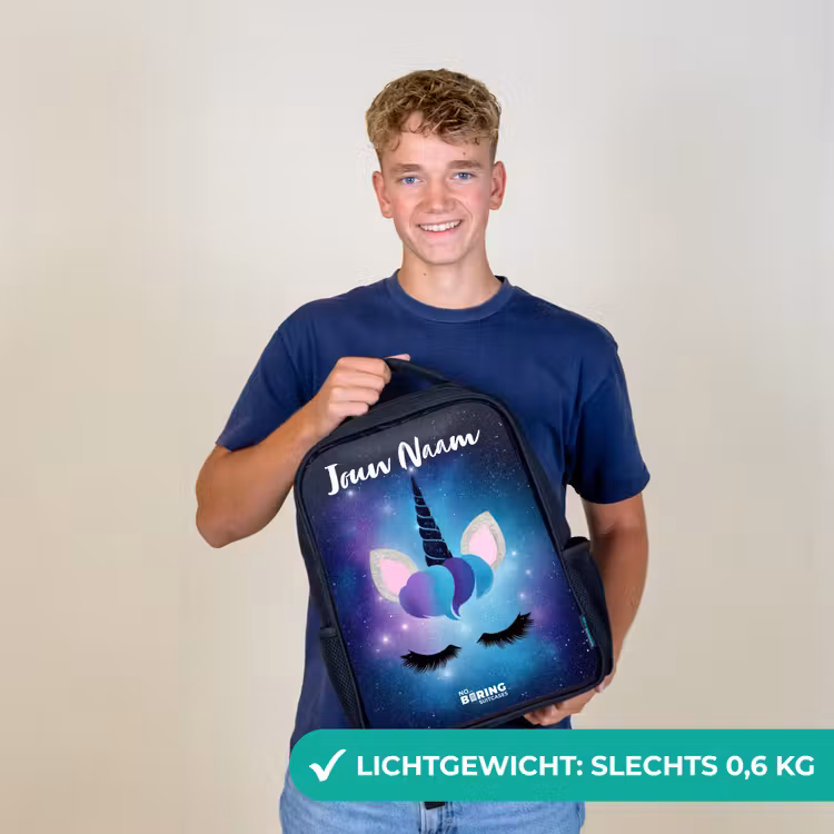 Kinderrugzak met naam - Zwart - Eenhoorn - Sterren - Blauw — 3
