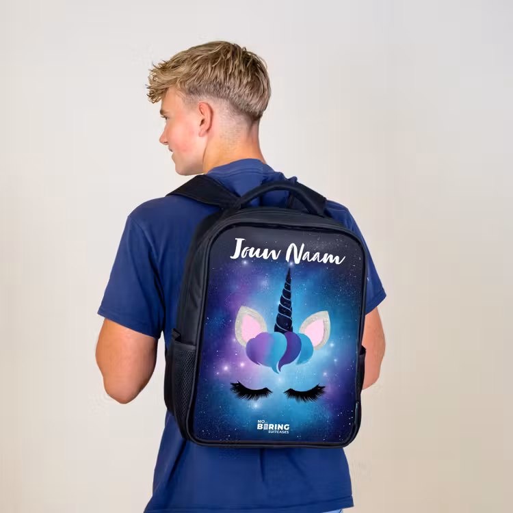 Kinderrugzak met naam - Zwart - Eenhoorn - Sterren - Blauw — 6