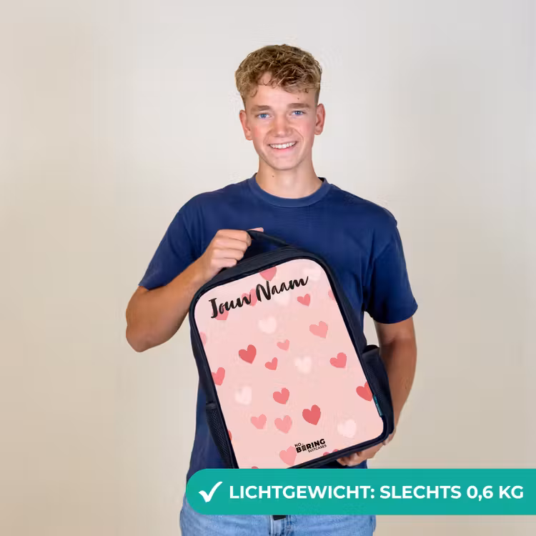 Kinderrugzak met naam - Zwart - Hartjes - Patroon - Roze — 3