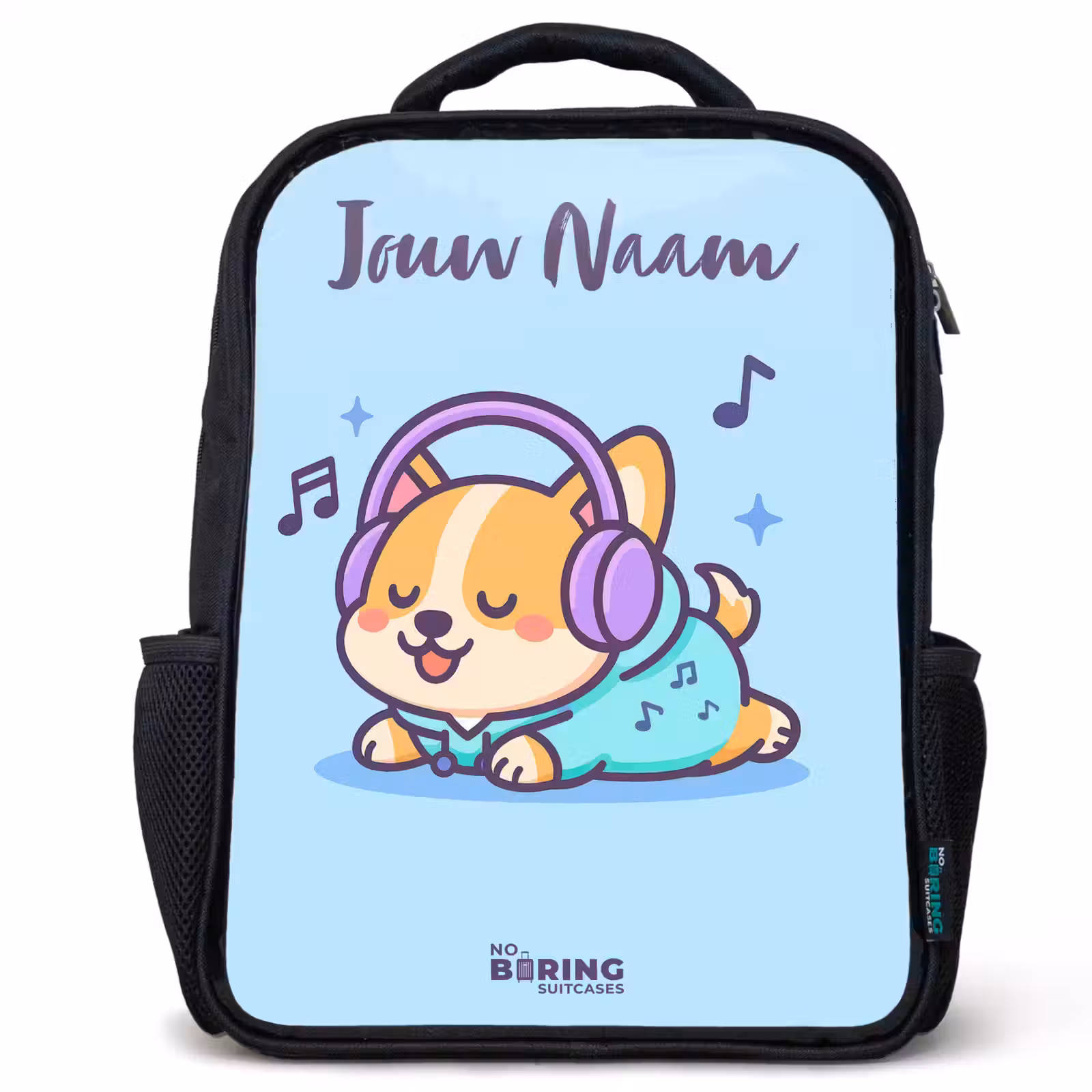 Kinderrugzak met naam - Zwart - Kawai - Hond - Muziek — 1