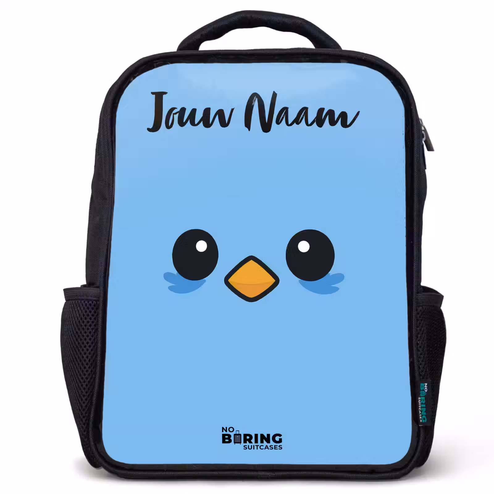 Kinderrugzak met naam - Zwart - Kawai - Vogel - Blauw — 1