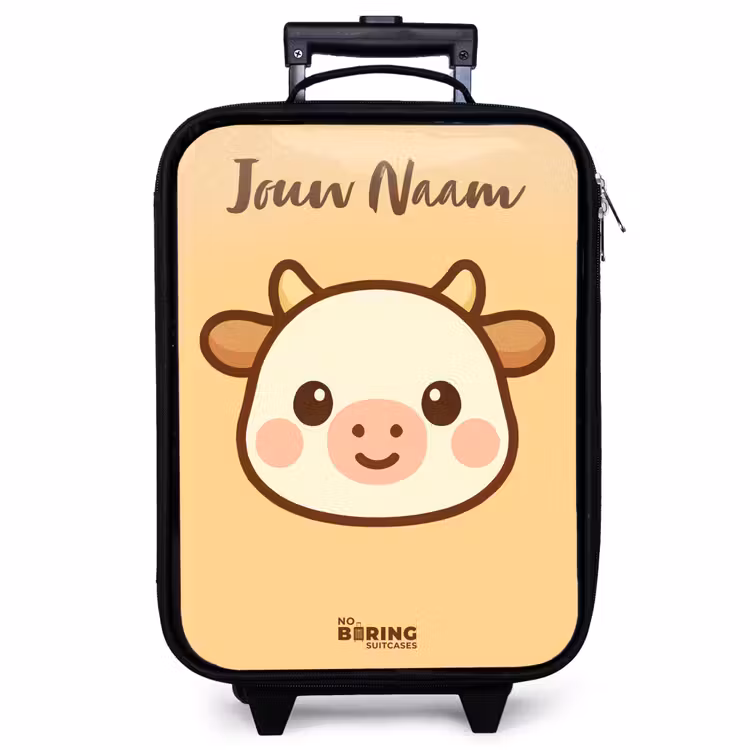 Kinderkoffer met naam - Zwart - Kawai - Koe - Bruin — 1
