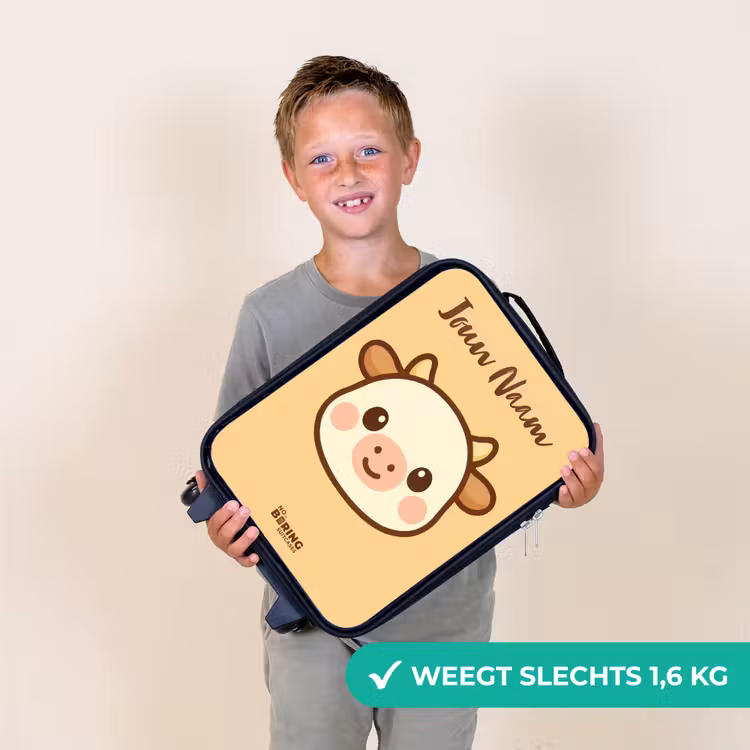 Kinderkoffer met naam - Zwart - Kawai - Koe - Bruin — 2
