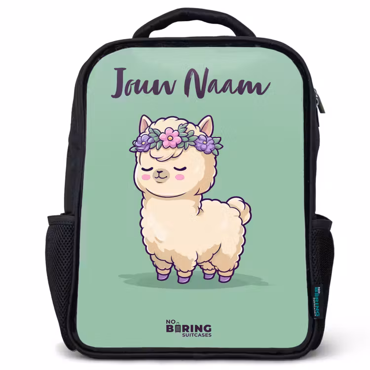 Kinderrugzak met naam - Zwart - Kawai - Alpaca - Groen — 1
