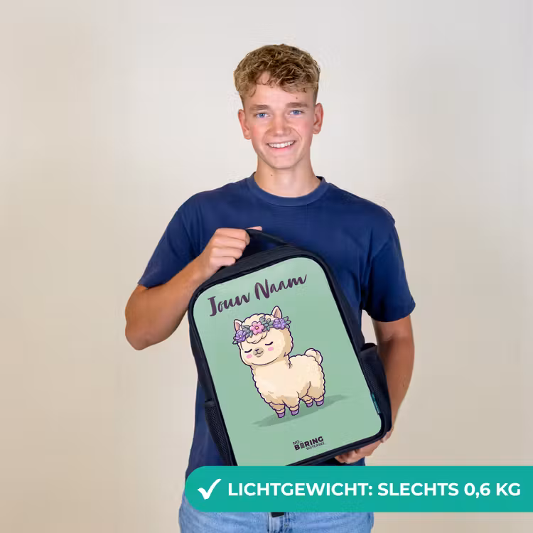 Kinderrugzak met naam - Zwart - Kawai - Alpaca - Groen — 3