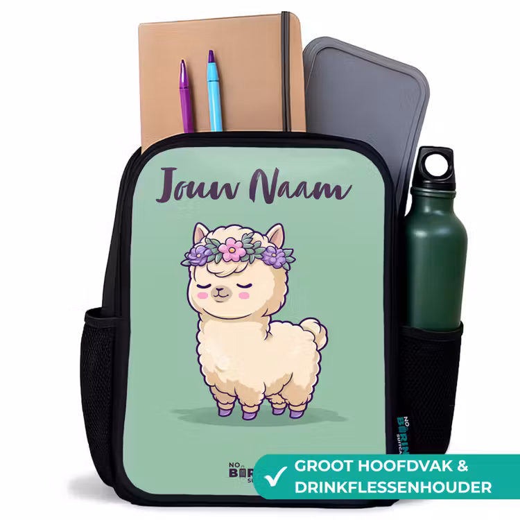 Kinderrugzak met naam - Zwart - Kawai - Alpaca - Groen — 4