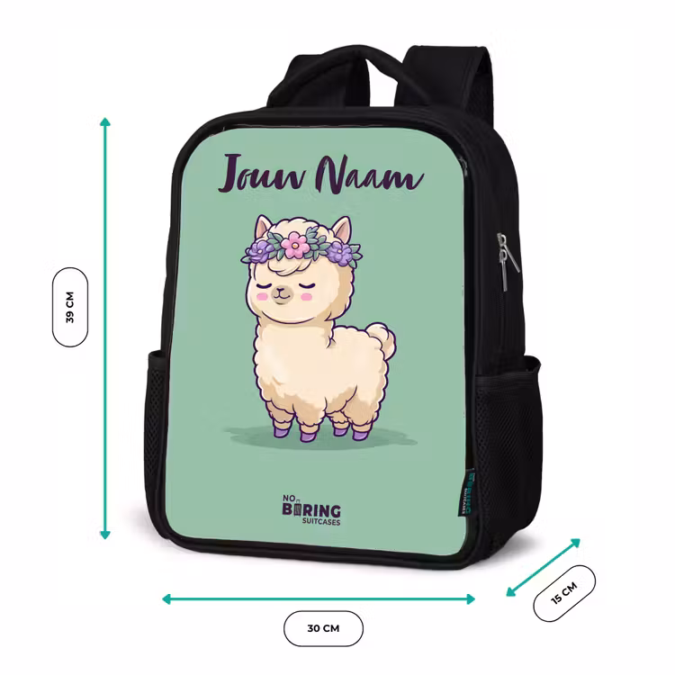 Kinderrugzak met naam - Zwart - Kawai - Alpaca - Groen — 5
