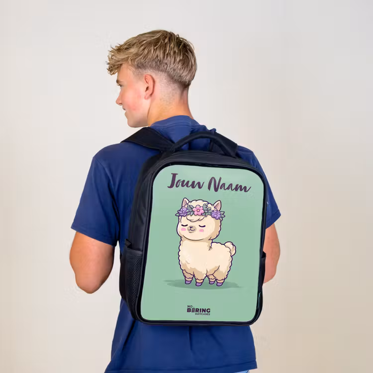 Kinderrugzak met naam - Zwart - Kawai - Alpaca - Groen — 6