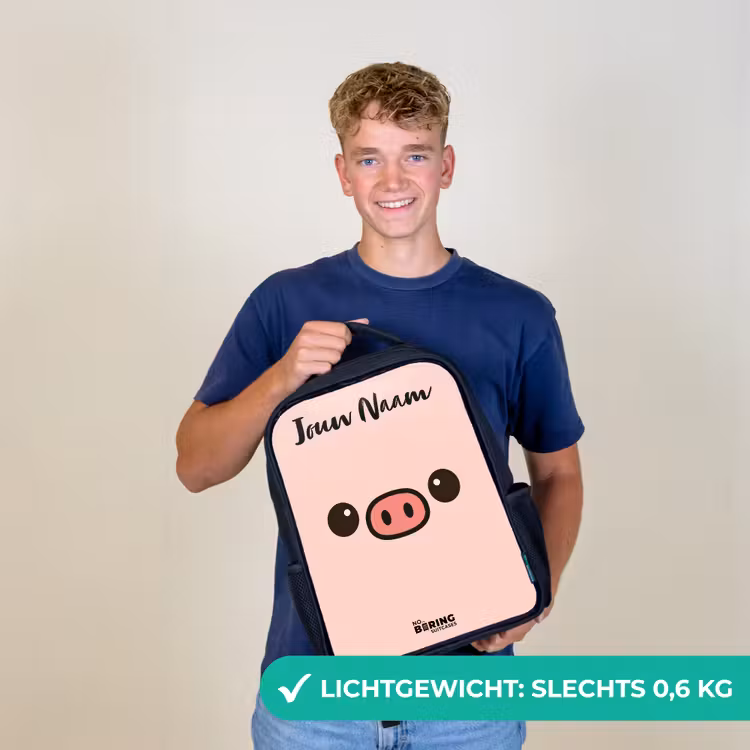 Kinderrugzak met naam - Zwart - Kawai - Varken - Roze — 3