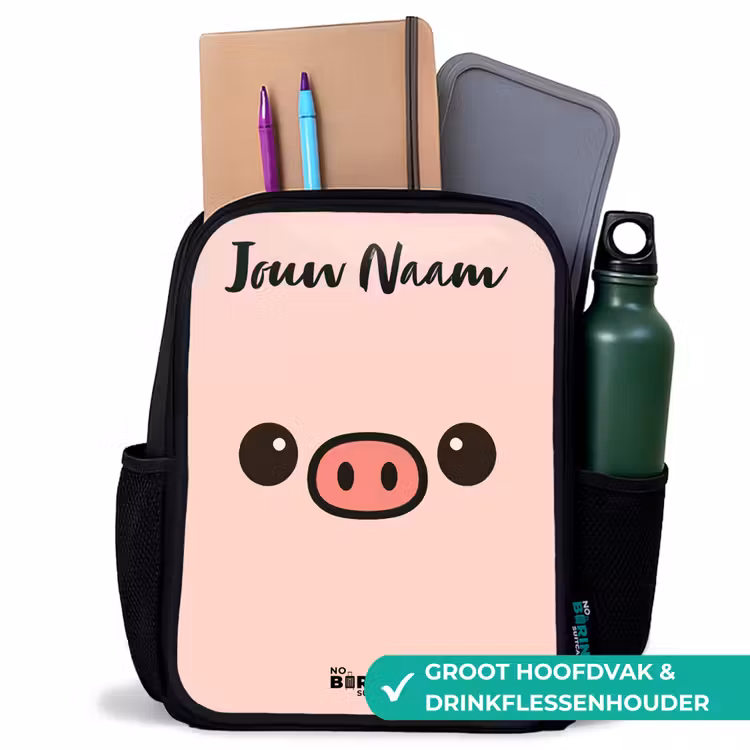 Kinderrugzak met naam - Zwart - Kawai - Varken - Roze — 4
