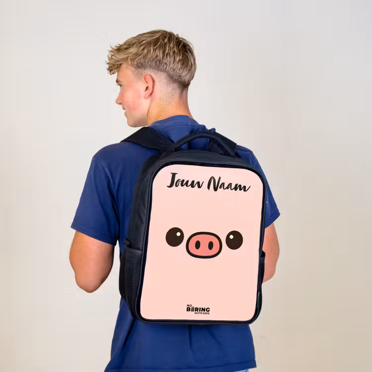 Kinderrugzak met naam - Zwart - Kawai - Varken - Roze — 6