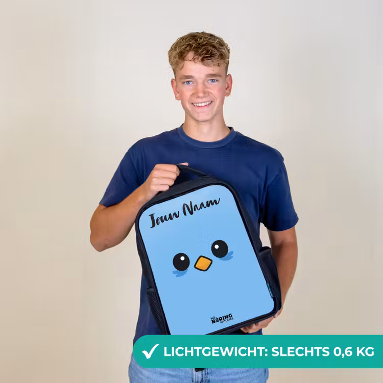 Kinderrugzak met naam - Zwart - Kawai - Vogel - Blauw — 3