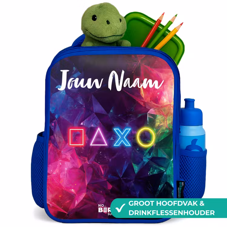 Kinderrugzak met naam - Blauw - Symbolen - Game - Kleurrijk — 5