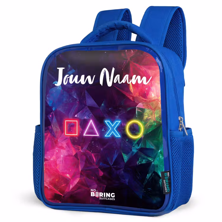 Kinderrugzak met naam - Blauw - Symbolen - Game - Kleurrijk — 9