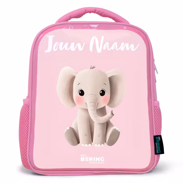 Kinderrugzak met naam - Roze - Olifant - Grijs - Baby - Slurf — 1