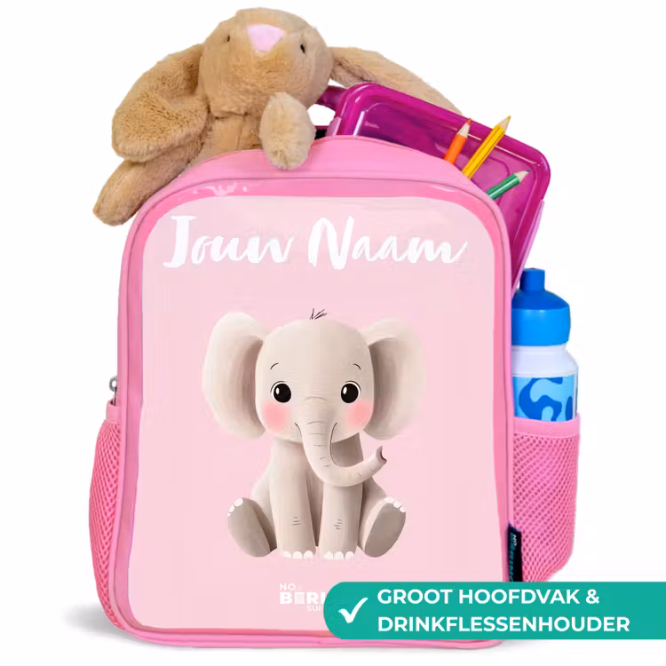 Kinderrugzak met naam - Roze - Olifant - Grijs - Baby - Slurf — 2