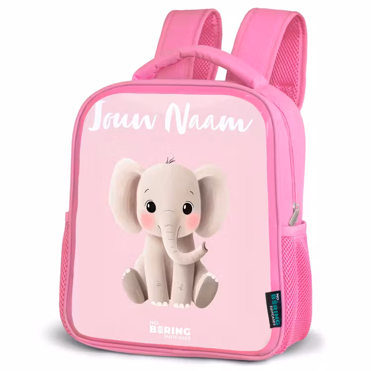 Kinderrugzak met naam - Roze - Olifant - Grijs - Baby - Slurf — 6