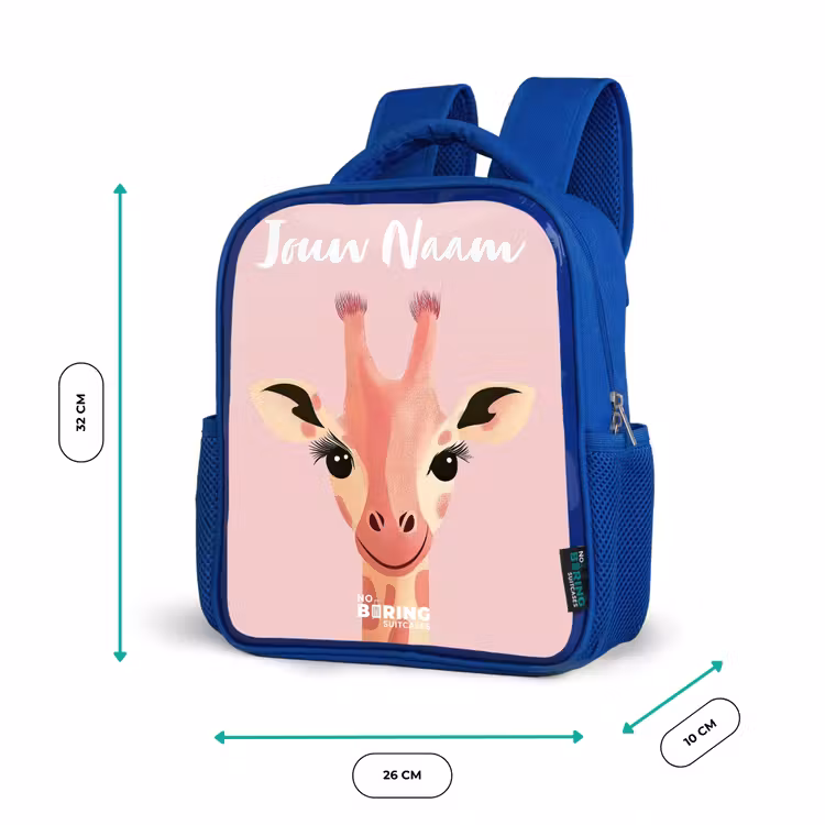 Kinderrugzak met naam - Blauw - Giraffe - Wimpers - Minimalistisch - Roze — 6
