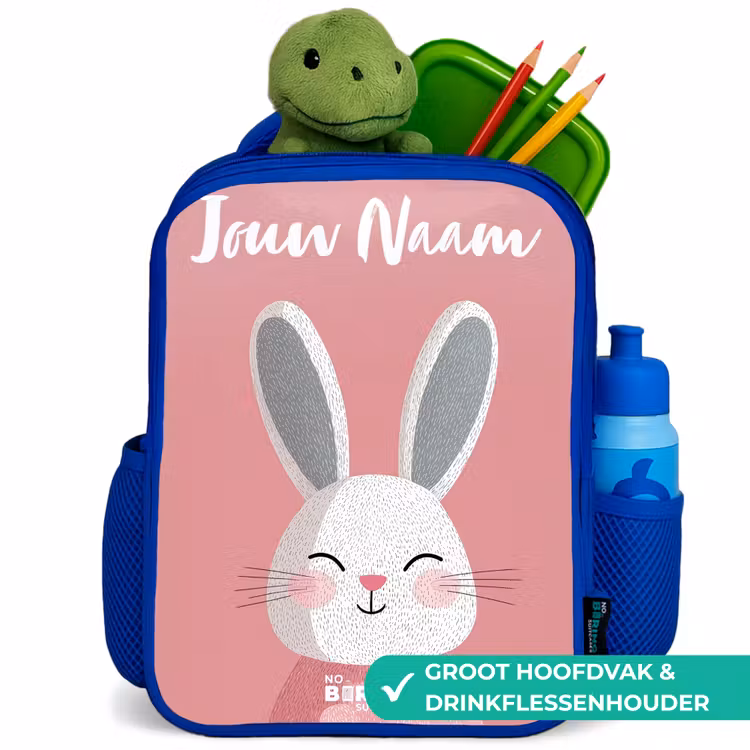 Kinderrugzak met naam - Blauw - Konijn - Blosje - Stippen - Roze — 5