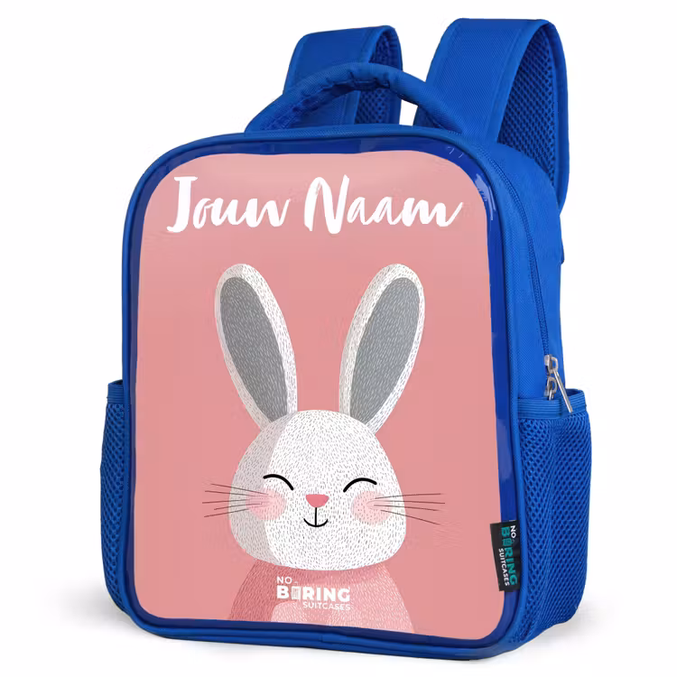 Kinderrugzak met naam - Blauw - Konijn - Blosje - Stippen - Roze — 9