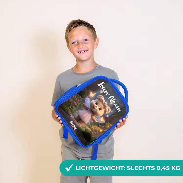 Kinderrugzak met naam - Blauw - Beer - Vlinders - Bos - Fairy — 2