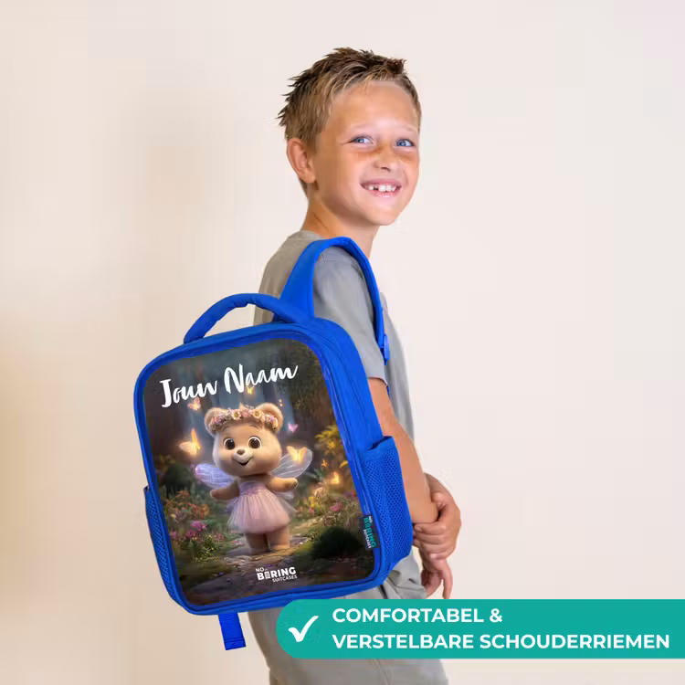 Kinderrugzak met naam - Blauw - Beer - Vlinders - Bos - Fairy — 4