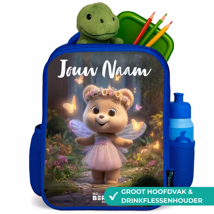 Kinderrugzak met naam - Blauw - Beer - Vlinders - Bos - Fairy — 5
